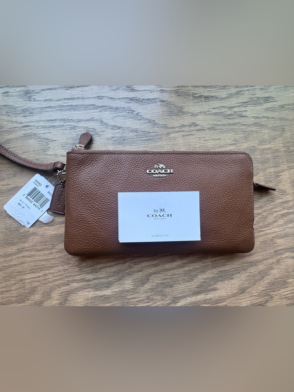 Coach Saddle Tan Brown Polished Leather Double Zip Wristlet Wallet - Picture 3 of 7